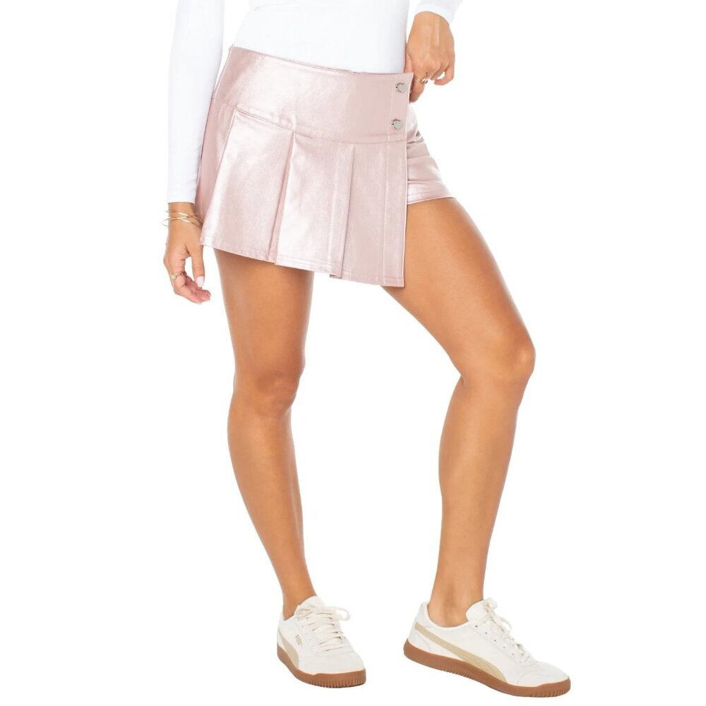 Celebrity Pink Women's Faux Leather Pleated Skort, Size L, Metallic Pink, Mini - Picture 4 of 5